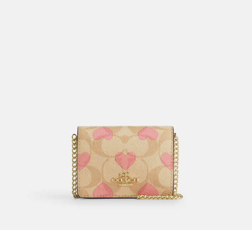 BOXED MINI WALLET ON A CHAIN HEART PRINT